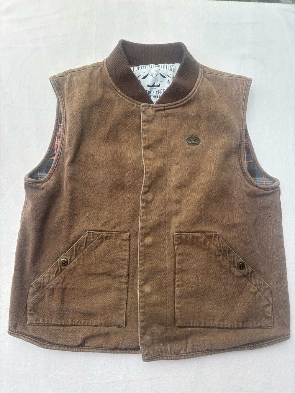 Poler Purveyors & Outfitters Brown Quilted Plaid-Lined Utility Vest